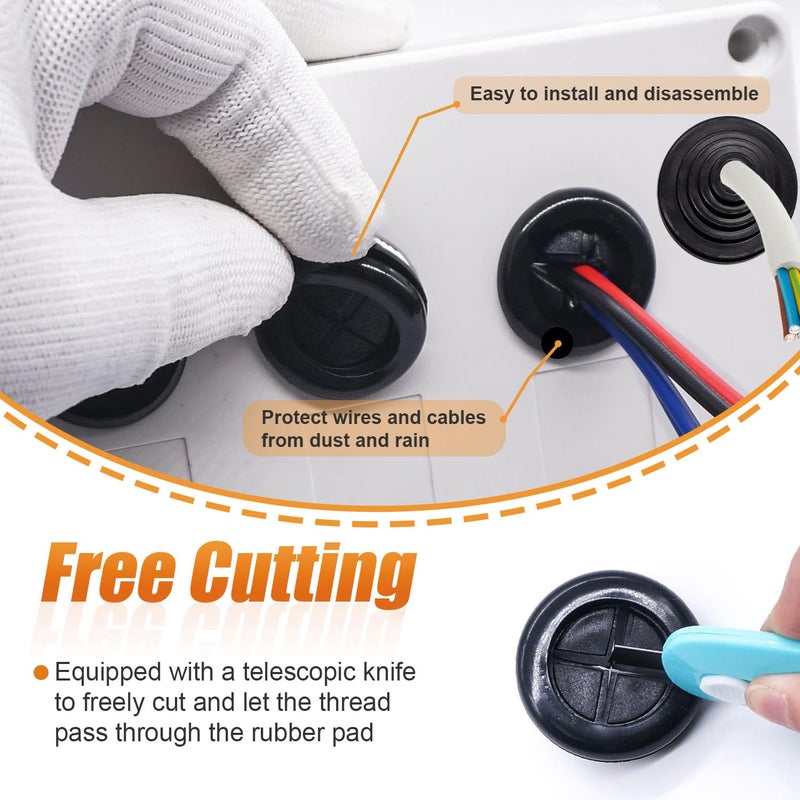 mankk Rubber Grommet Kit Firewall Grommet Wire Grommet Tower Shaped and Round Double Sided Rubber Hole Plug with Retractable Box Knife for Wire Protection - Image 3